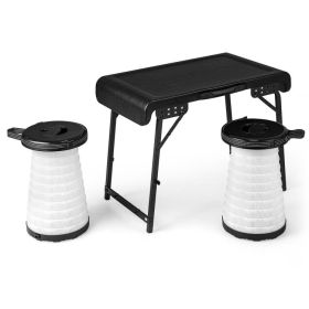 3 Pieces Folding Camping Table Stool Set with 2 Retractable LED Stools 3 Pieces Folding Camping Table Stool Set with 2 Retractable LED Stools